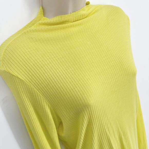 Enza Costa Women's Rib Knit Mock Neck Top NEW *FLAW* Long Sleeve Sz M Yellow - Picture 2 of 10